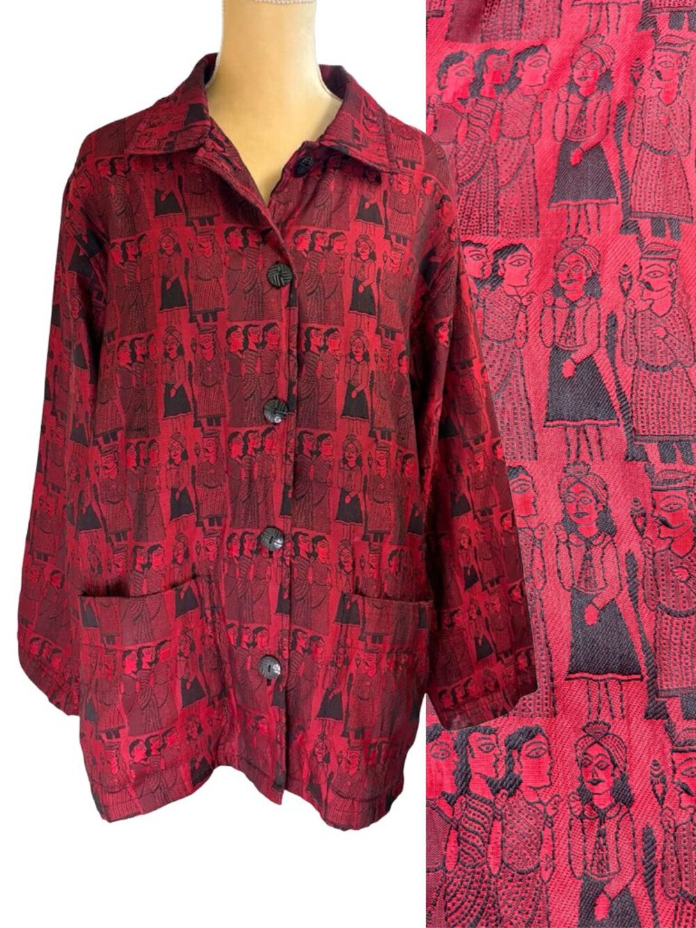 Chico’s Design Silk Blend People Pattern Jacket Large